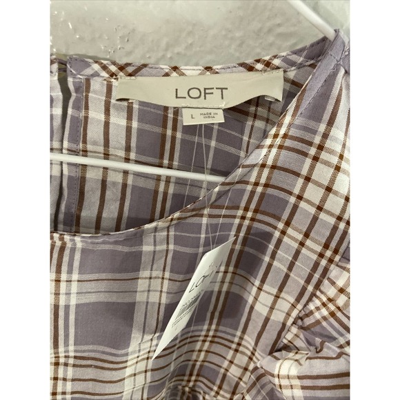 Ann Taylor LOFT Plaid Ruffle Cropped Blouse Large - Picture 6 of 9